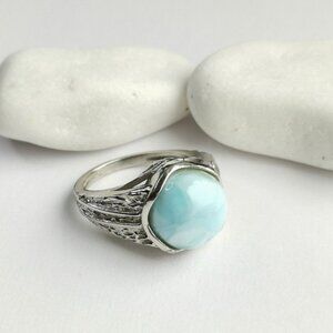 Handmade larimar ring in Sterling Silver size 7